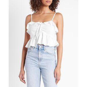 Express White Tie Ruffle Peplum Cropped Cami S